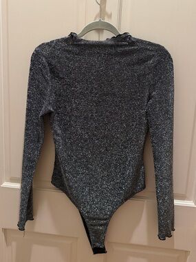 Silver and Black Long Sleeve Bodysuit Top